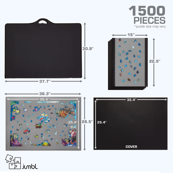Jumbl 1500-Piece Puzzle Case, Portable Puzzle Board & Travel Case with Trays & Handle - Black