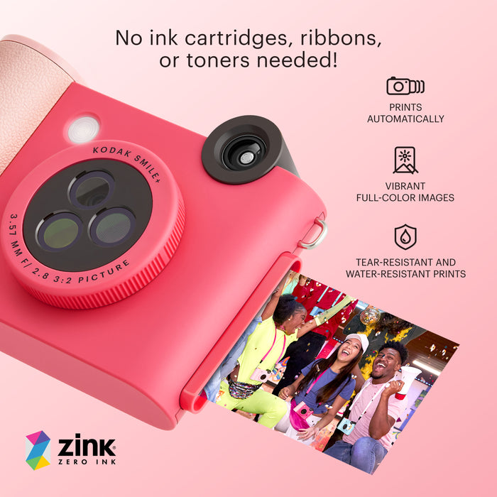 KODAK Smile+ Wireless Digital Instant Print Camera with Effect-changing Lens, 2x3” Sticky-backed Photo Prints, and Zink printing technology, Compatible with iOS and Android devices - Fuchsia