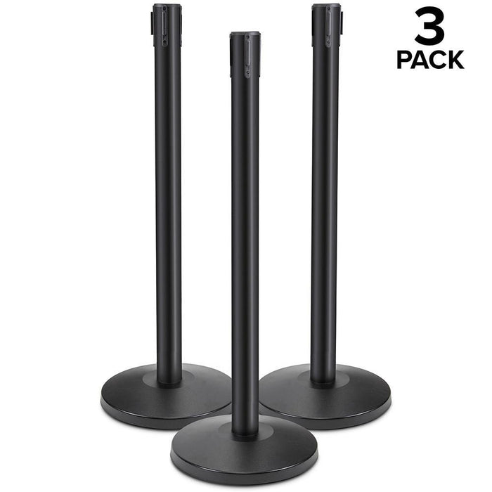 Crowd Control Stanchions w/ 8.5 Ft Retractable Belts, 3 Pack of Sturdy Post Barrier