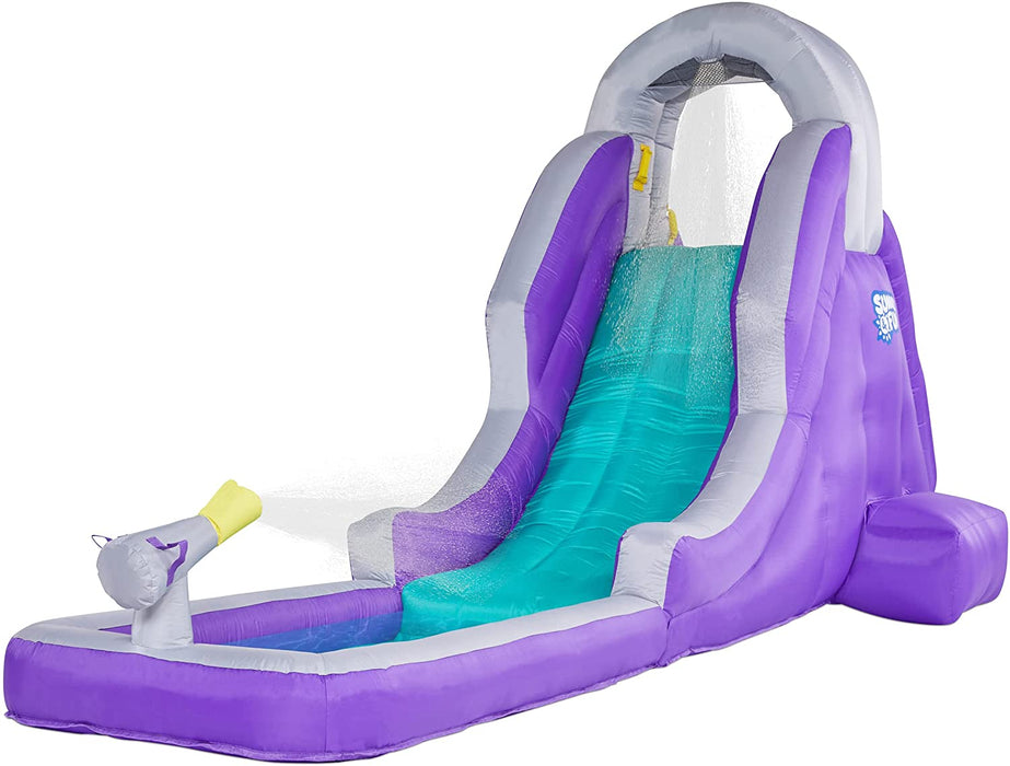 Inflatable Water Slide Park, Climbing Wall, Slide, & Small Splash Pool - Purple
