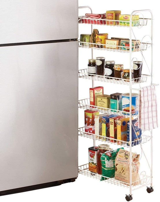 SkyMall Slim 6 Tier Rolling Scroll Design Metal Pantry Cart 10" Wide - Ideal for Kitchens and Bathrooms