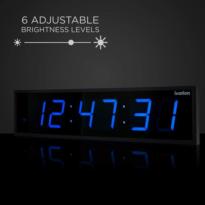 Huge Large Big Oversized Digital LED Clock - Shelf or Wall Mount  | 6-Level Brightness, Mounting Holes & Hardware