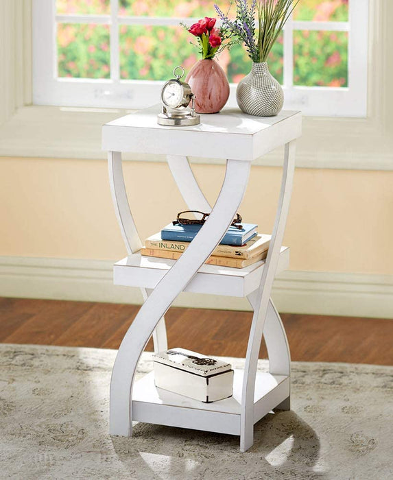 Twisted Side Table - Modern Accent Table with Distressed White Finish