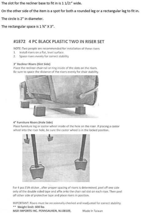 Risers Slip Resistant Easy Chair Recliner Lift (Set of 4), One Size Fits All, Black