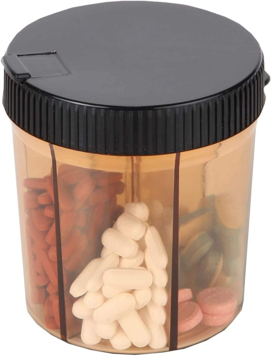 6-Compartment Pill Box for Supplements, Medicine Organizer for Men and Women | Black TOP