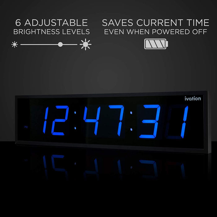Large Digital Clock, 48" Led Wall Clock with Stopwatch, Alarms, Timer, Temp & Remote