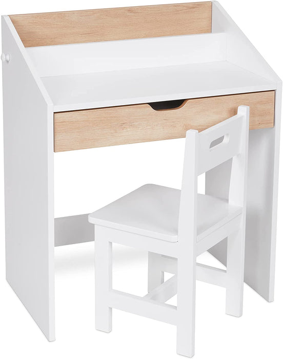 Lil’ Jumbl Kids Wooden Study Desk and Chair Set, Home School Learning Workstation with Writing Table, Storage Drawer, Tabletop Organizer & Hanging Hooks for Children Studying, Reading & Drawing