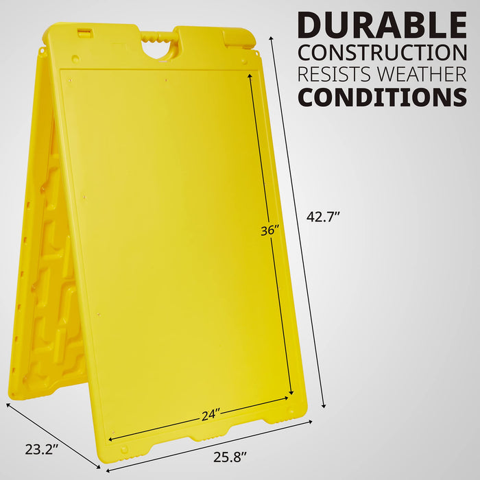 Yellow Waterproof A-Frame Signboard (24” x 36”), Small Outdoor Sandwich Board w/ Weather Resistant PVC