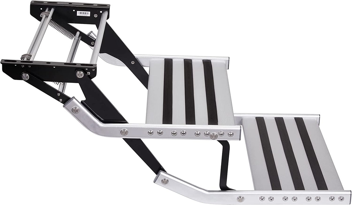 Manual RV Steps, Two-Step Retractable Camper Platform with Lock Spring