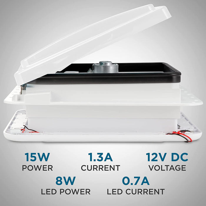 14” RV Roof Vent Fan with LED Light, 12V Motorhome RV Fan w/ 6 Speed Motorhome Fan