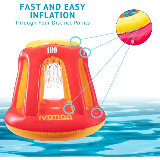 Inflatable Floating Pool Toy, Hoop & Ball for Swimming Pool, Red & Yellow