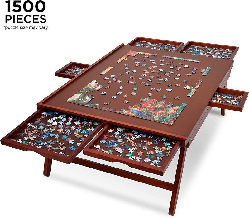 1500 Piece Puzzle Board Rack w/Mat, 27” x 35” Wooden Jigsaw Puzzle Table