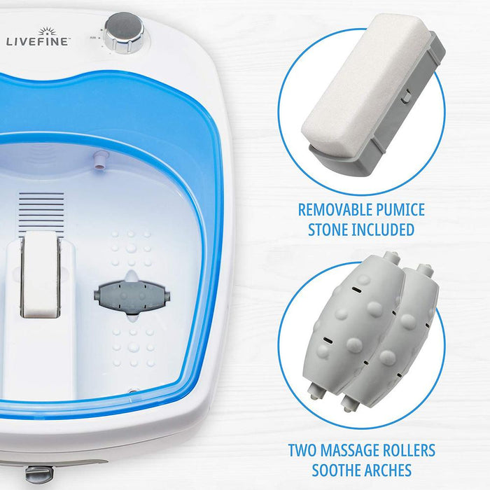 Foot Message Spa w/Adjustable Speed Aqua Air Jets - Home Heated (108°) Bath, Massage Rollers, Bubbles, Pumice Stone