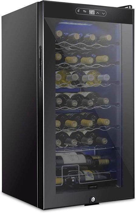 28 Bottle Wine Fridge, Freestanding Wine Refrigerator w/Lock