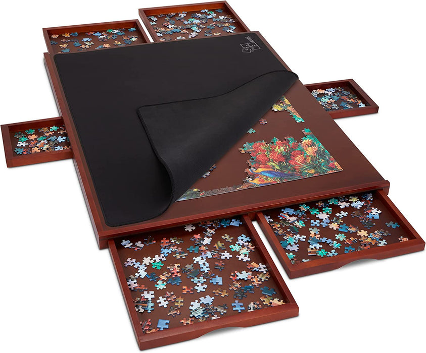 1500 Piece Puzzle Board w/Mat, 27” x 35” Wooden Jigsaw Puzzle Table w/6 Removable Storage
