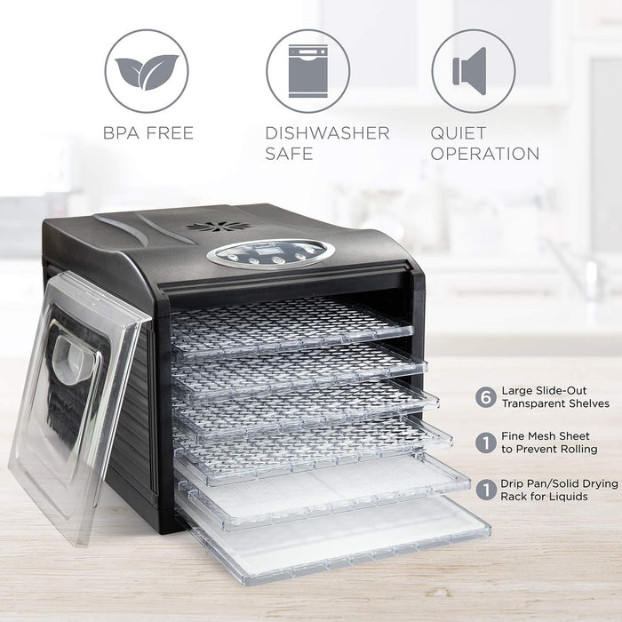6 Tray Digital Food Dehydrator, Dehydrator Machine with Temperature Settings and Shutoff Timer