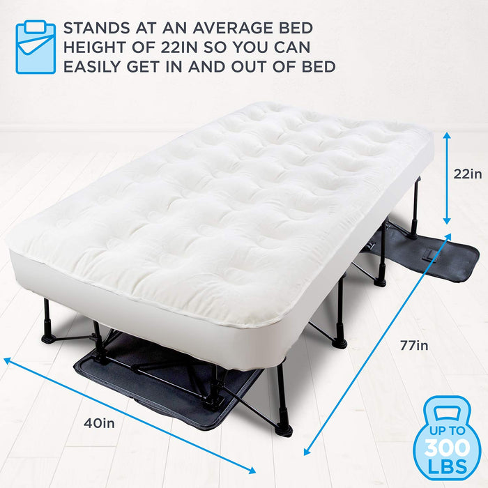 EZ-Bed Twin Size, Air Mattress with Built In Pump, Inflatable Mattress with Frame & Rolling Case