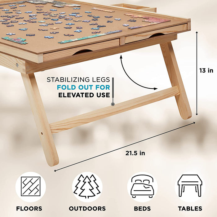 1000 Piece Puzzle Board & Mat, 23” x 31” Wooden Jigsaw Puzzle Table W/Legs