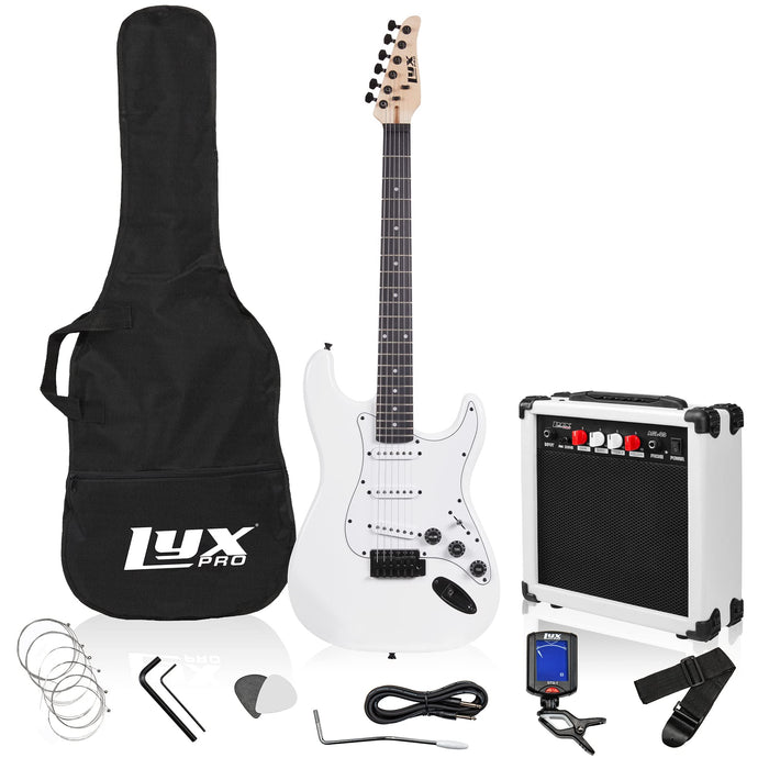 Beginner Full-Sized 39” Electric Guitar Kit & Started Set Accessories - White