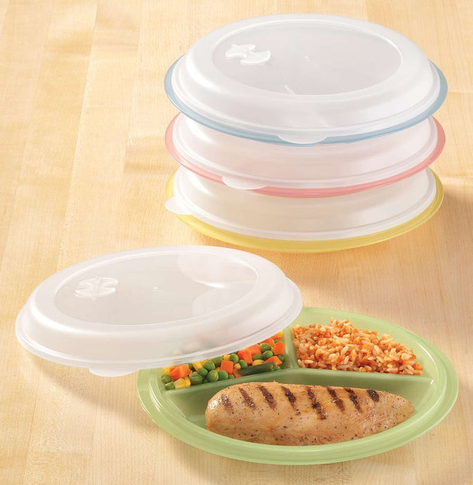 Microwave Divided Plates With Vented Lids - (Set of 4 in Assorted Colors)