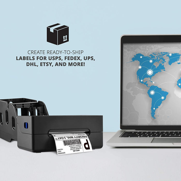 Thermal 300 DPI Label Printer | High-Speed 4x6 & Barcode Printer for Shipping & Postage Labels | Commercial Grade Compatible w/Amazon, eBay, Etsy, Stamps.com etc. - Fanfold and Roll Label Holder