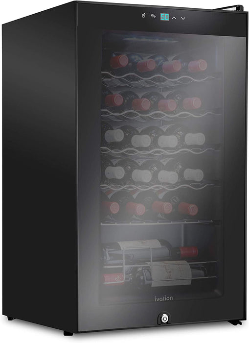 24 Bottle Wine Fridge, Freestanding Wine Refrigerator w/Lock