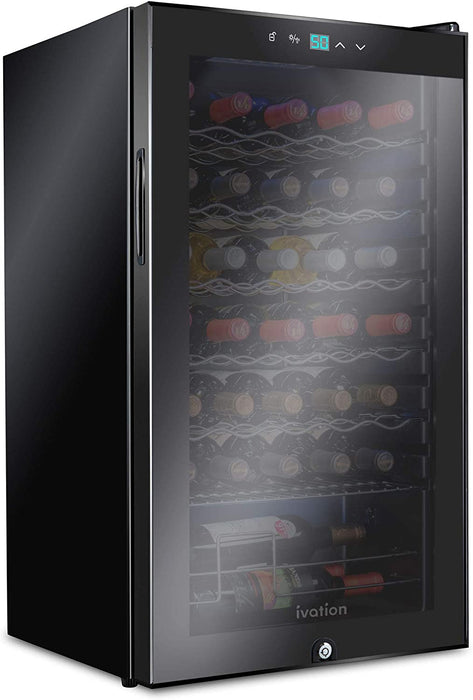 34 Bottle Wine Cooler w/Lock, Large Freestanding Wine Fridge