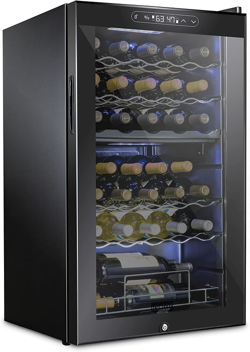 33 Bottle Wine Fridge, Dual Zone Freestanding Wine Refrigerator w/Lock