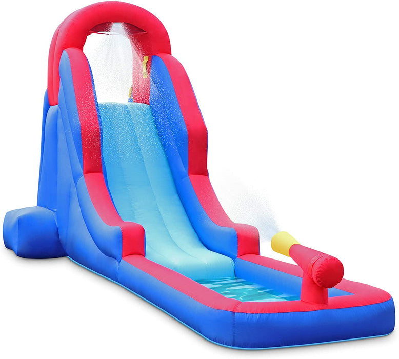 Inflatable Water Slide Park, Climbing Wall, Slide, & Small Splash Pool - Blue