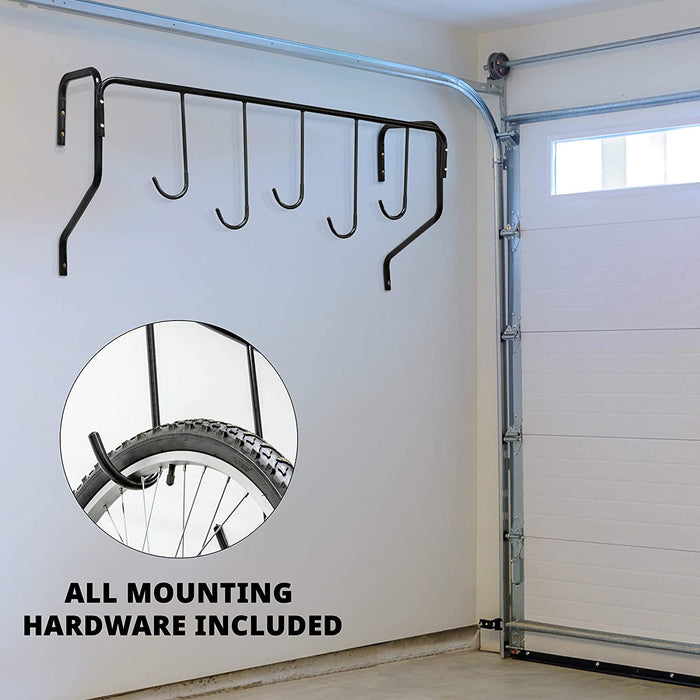 Garage Bike Rack, Wall Mounted Bicycle Storage Hanger, 5 Adjustable Hooks Universal for Indoor & Home Use