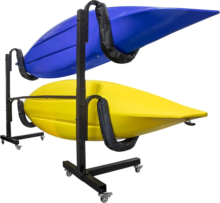 Kayak Storage Rack, Indoor & Outdoor Freestanding Storage for 2 Kayak with Wheels