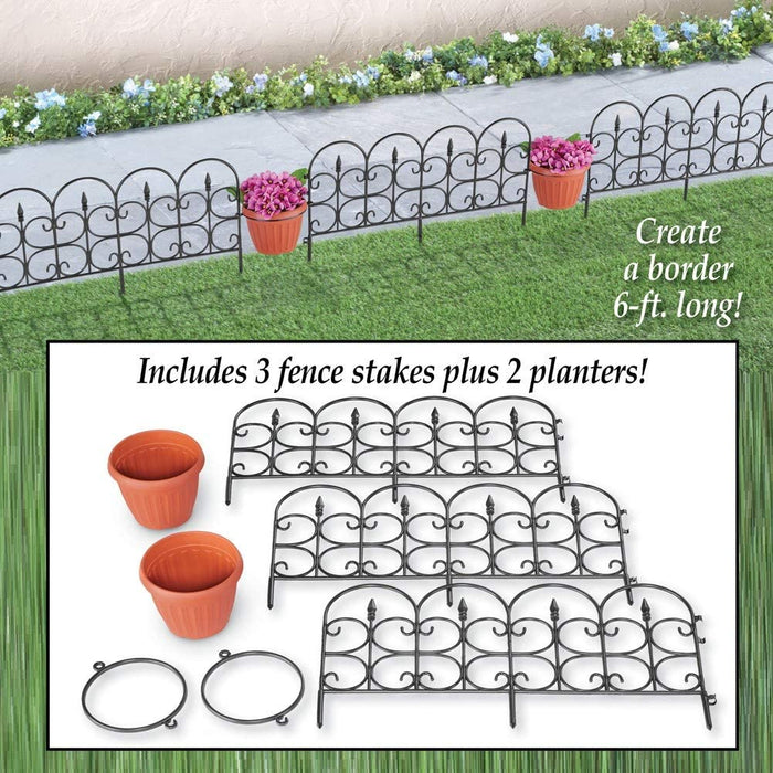 Decorative 5 Piece Garden Border Fence and Planter Set