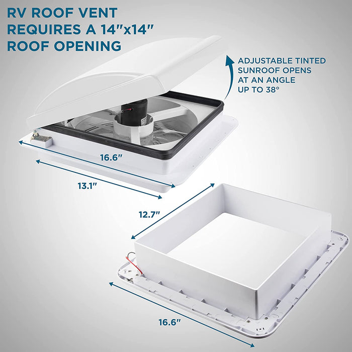 14” RV Roof Vent Fan, 12V 6-Speed Motorhome Fan with Intake & Exhaust & Manual Open/Close