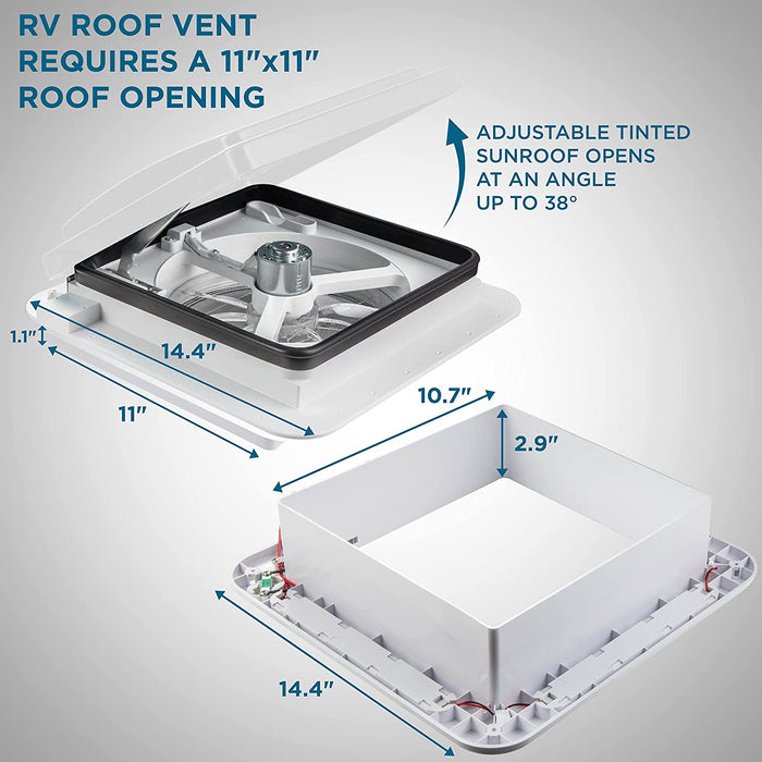 11” RV Roof Vent Fan – 12V Motorhome Fan w/ 3 Speed Intake & Exhaust