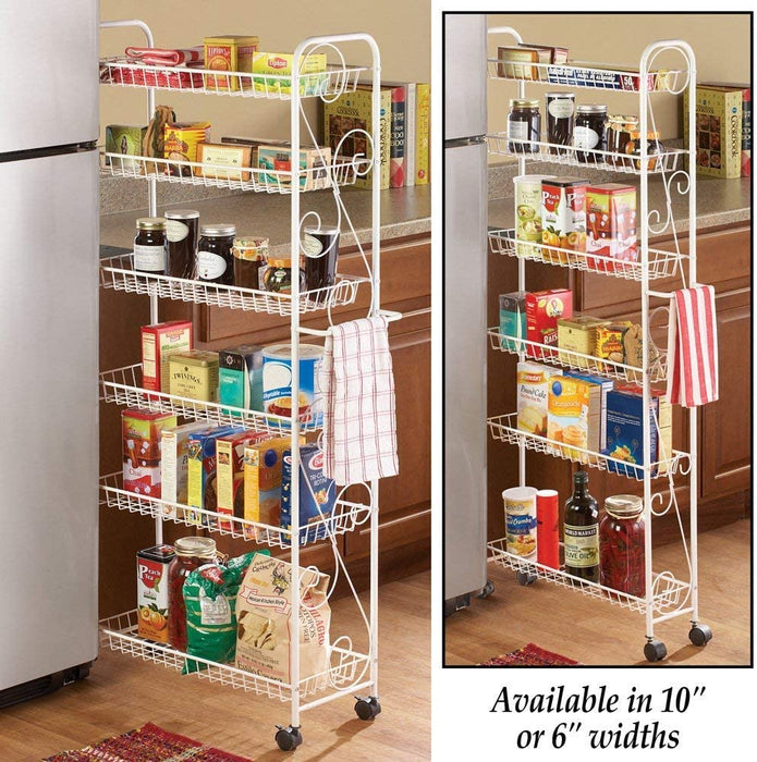 SkyMall Slim 6 Tier Rolling Scroll Design Metal Pantry Cart 6" Wide - Ideal for Kitchens and Bathrooms