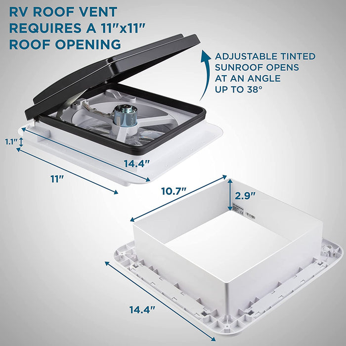 11” RV Roof Vent Fan, 12V Motorhome Vent Fan, ntake & Exhaust, Manual Open/Close