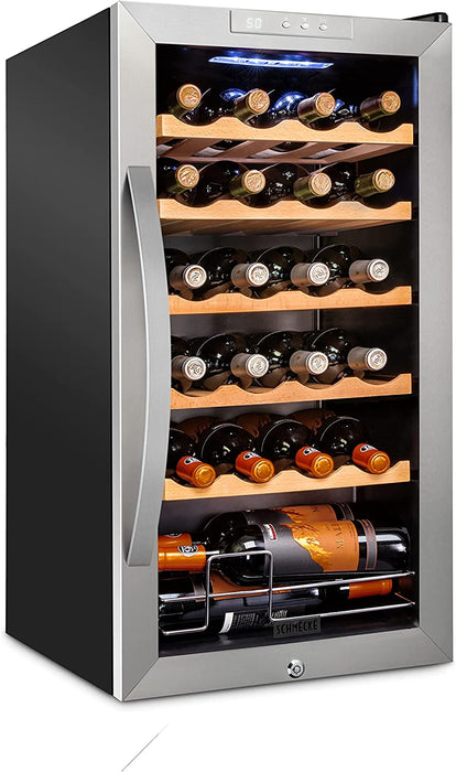 24 Bottle Stainless Steel Wine Fridge, Freestanding Wine Cooler w/Lock