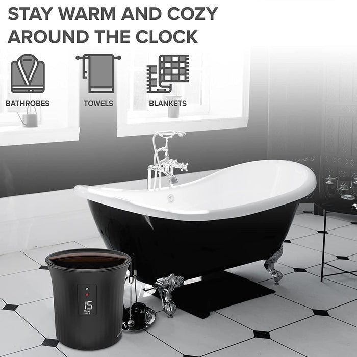 Towel Warmer, Small Bucket Style Heater w/LED Display Fits 40” x 70” Towel