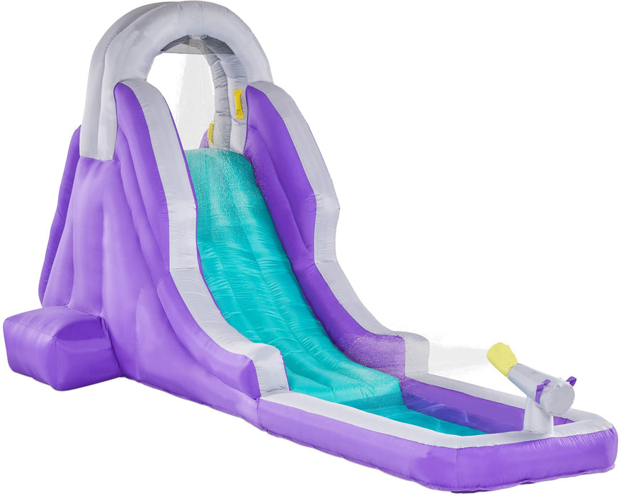 Inflatable Water Slide Park, Climbing Wall, Slide, & Small Splash Pool - Purple