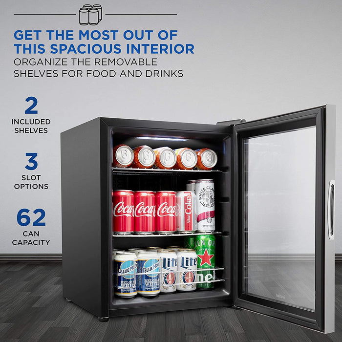 62 Can Small Refrigerator, Mini Drink Fridge, Beverage Cooler for Home & Office, Stainless Steel