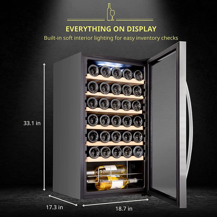 34 Bottle Wine Fridge, Wine Cooler with Lock, Freestanding Wine Refrigerator