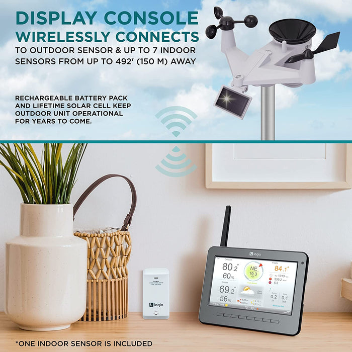7-in-1 Wireless Self-Charging Weather Station with Wi-Fi®, Solar Cell & 7” HD Color Display Console