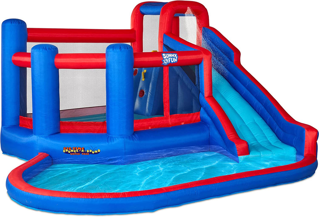 Big Time Bounce-A-Round Inflatable Water Slide Park, Climbing Wall, Slide & Splash Pool