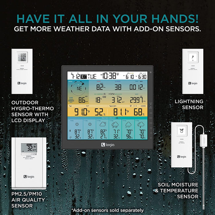 7-in-1 Wireless Weather Station with 6-Day Forecast, Wi-Fi, Solar Cell & Large Color Display Console