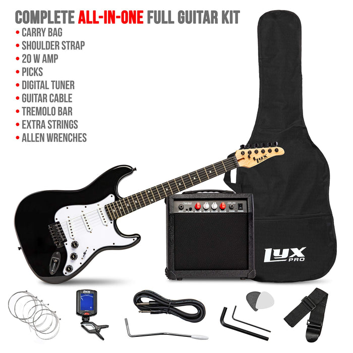 Beginner Full-Sized 39” Electric Guitar Kit & Started Set Accessories - Black