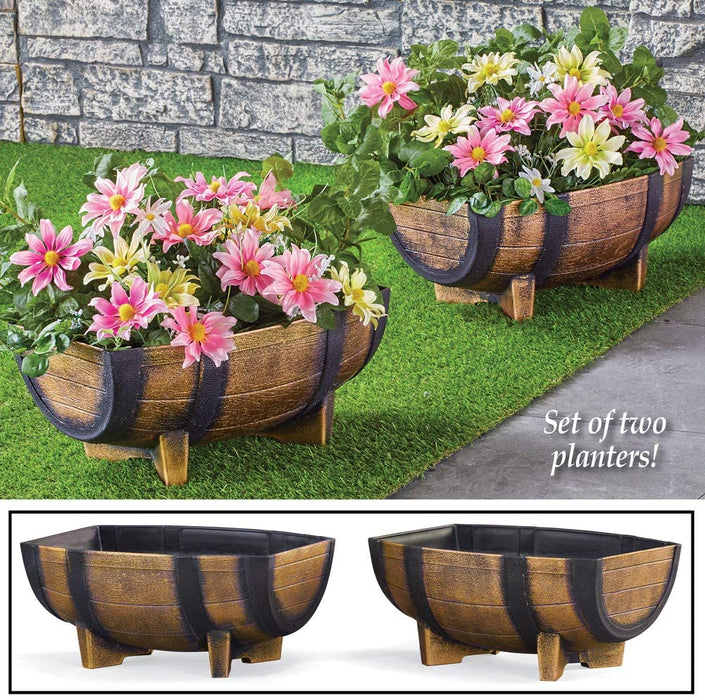fancy outdoor plant pots Decorative Outdoor Half Barrel Planters