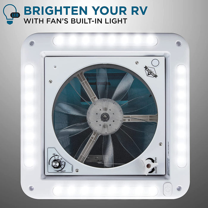 14” RV Roof Vent Fan, 12V Motorhome RV Fan w/ 3 Speed Intake & Exhaust, Manual Crank