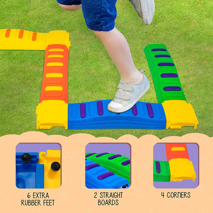 8pc Kids Balance Beam Stepping Stones, Gymnastics Obstacle Course w/Rubber Grip