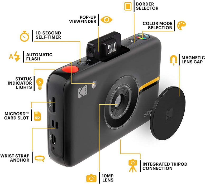 Kodak Step Camera Instant Camera with 10MP Image Sensor, ZINK Zero Ink Technology, Classic Viewfinder, Selfie Mode, Auto Timer, Built-in Flash & 6 Picture Modes
