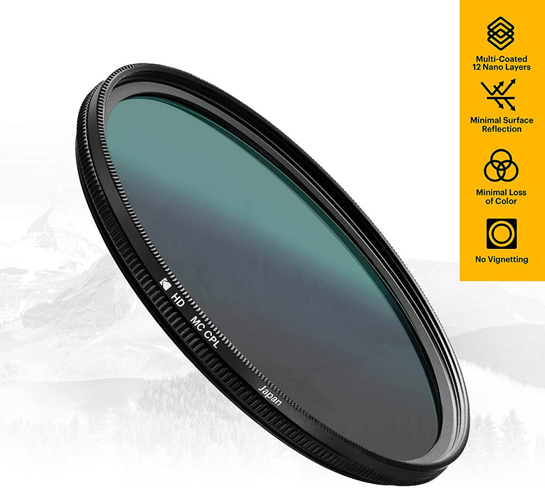 62mm CPL Lens Filter | Circular Polarizing Filter Removes Reflections from Glass & Water, Enhances Contrast Improves Color Saturation, Super Slim, Multi-Coated 12-Layer Nano Glass & Mini Guide